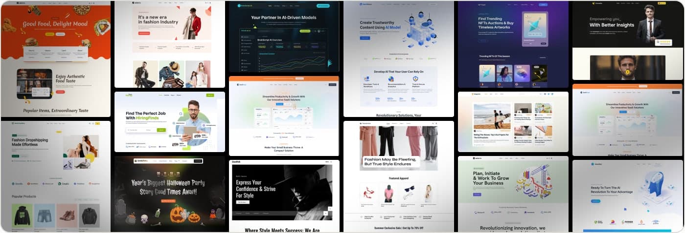 A collage of ready-made website templates designed for Templately