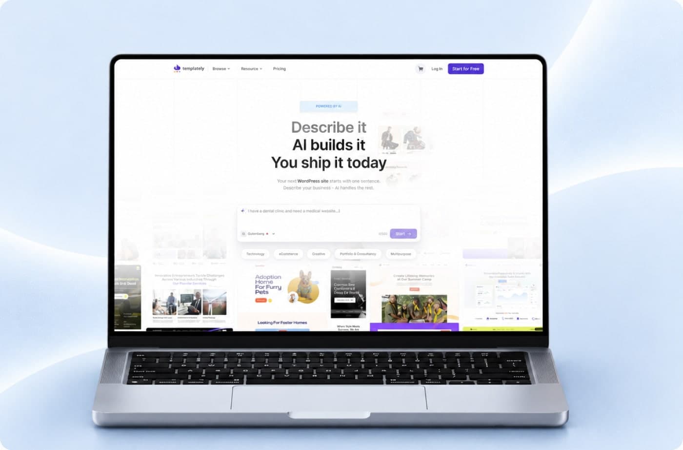 Templately website on a laptop