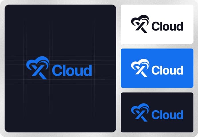 xCloud logo on dark, white and blue backgrounds